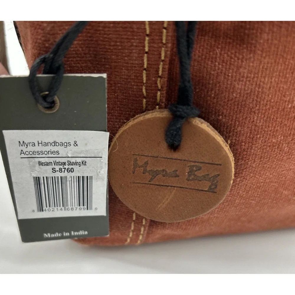 Myra Bag 8760 Western Village Leather & Upcycled‎ Canvas Shaving Kit Bag